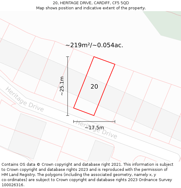 20, HERITAGE DRIVE, CARDIFF, CF5 5QD: Plot and title map