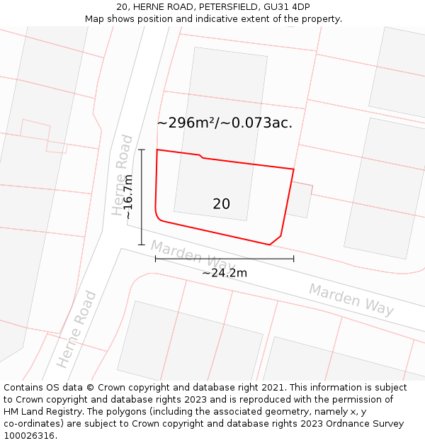 20, HERNE ROAD, PETERSFIELD, GU31 4DP: Plot and title map