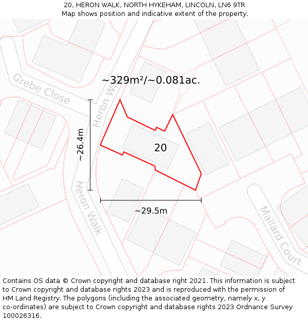 20, HERON WALK, NORTH HYKEHAM, LINCOLN, LN6 9TR: Plot and title map