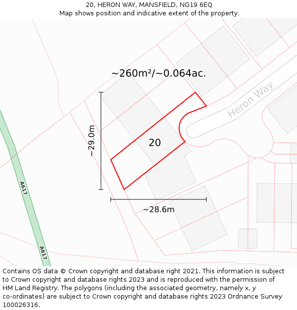 20, HERON WAY, MANSFIELD, NG19 6EQ: Plot and title map
