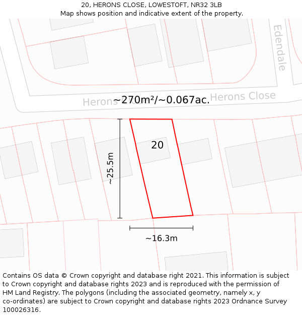 20, HERONS CLOSE, LOWESTOFT, NR32 3LB: Plot and title map