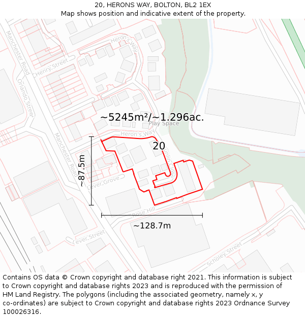 20, HERONS WAY, BOLTON, BL2 1EX: Plot and title map