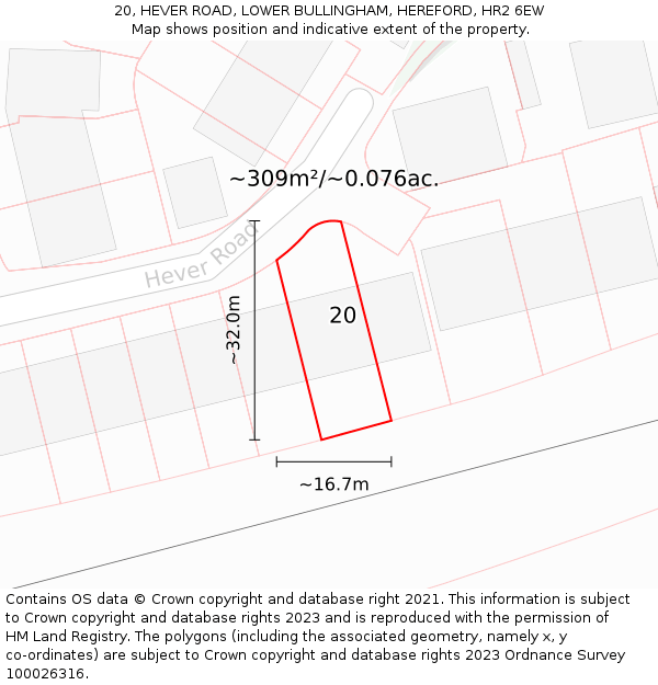 20, HEVER ROAD, LOWER BULLINGHAM, HEREFORD, HR2 6EW: Plot and title map