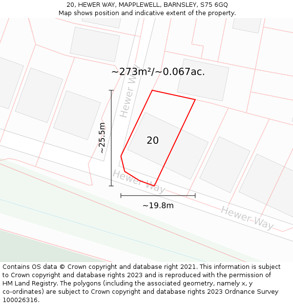 20, HEWER WAY, MAPPLEWELL, BARNSLEY, S75 6GQ: Plot and title map