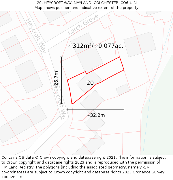 20, HEYCROFT WAY, NAYLAND, COLCHESTER, CO6 4LN: Plot and title map