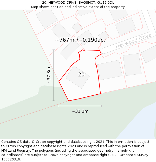 20, HEYWOOD DRIVE, BAGSHOT, GU19 5DL: Plot and title map
