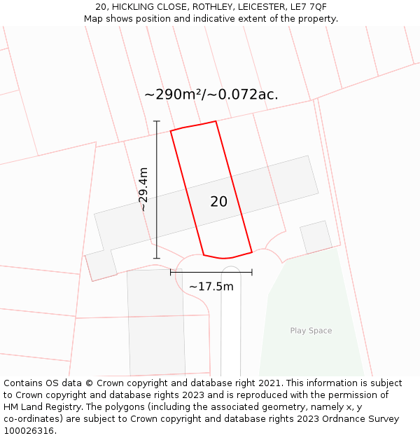 20, HICKLING CLOSE, ROTHLEY, LEICESTER, LE7 7QF: Plot and title map