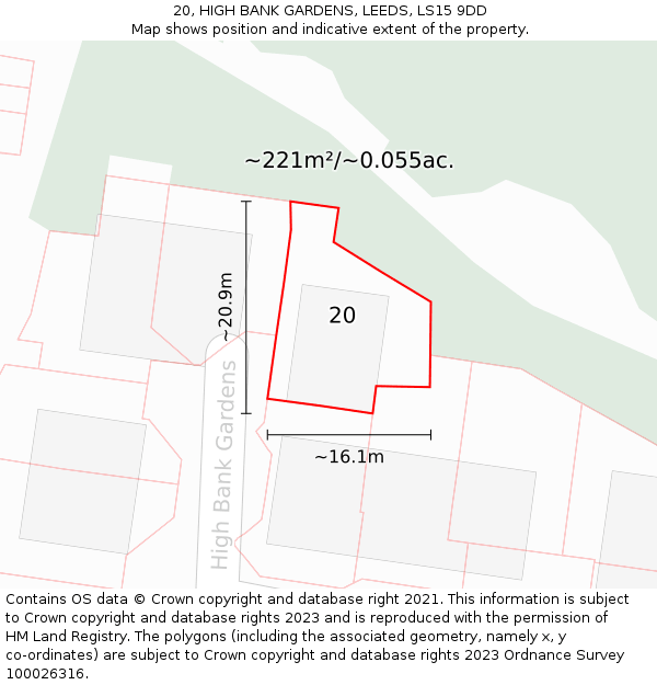 20, HIGH BANK GARDENS, LEEDS, LS15 9DD: Plot and title map
