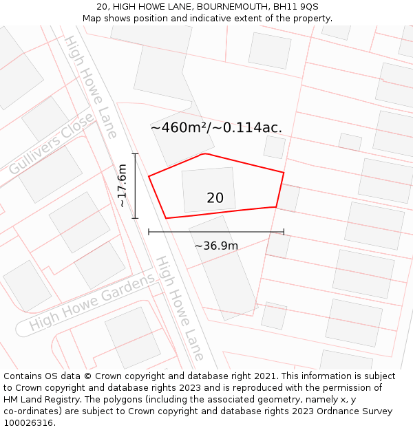 20, HIGH HOWE LANE, BOURNEMOUTH, BH11 9QS: Plot and title map