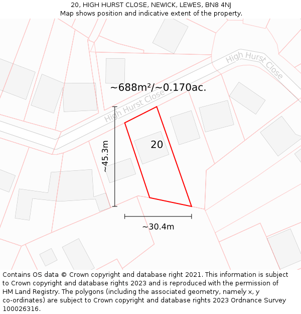 20, HIGH HURST CLOSE, NEWICK, LEWES, BN8 4NJ: Plot and title map