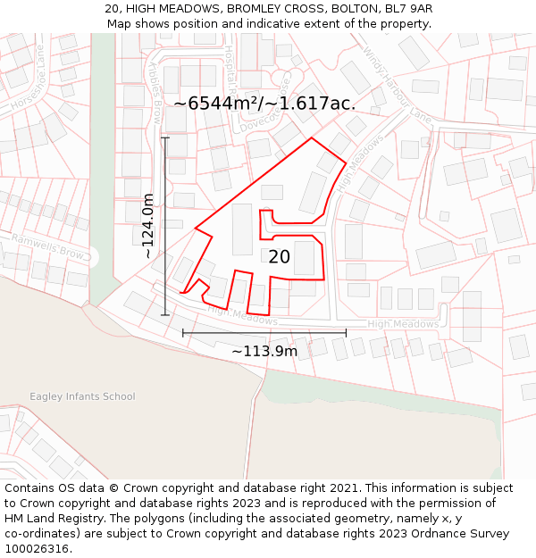 20, HIGH MEADOWS, BROMLEY CROSS, BOLTON, BL7 9AR: Plot and title map