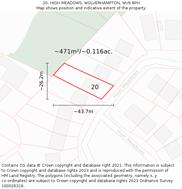20, HIGH MEADOWS, WOLVERHAMPTON, WV6 8PH: Plot and title map