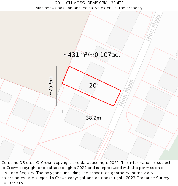 20, HIGH MOSS, ORMSKIRK, L39 4TP: Plot and title map