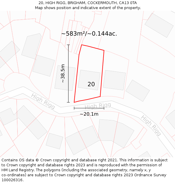 20, HIGH RIGG, BRIGHAM, COCKERMOUTH, CA13 0TA: Plot and title map