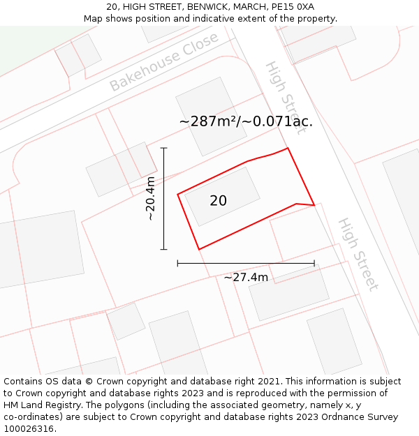 20, HIGH STREET, BENWICK, MARCH, PE15 0XA: Plot and title map