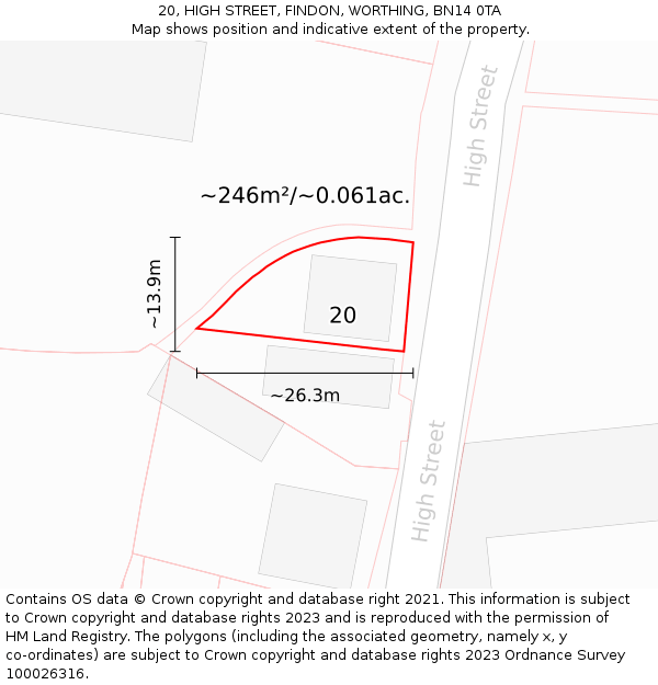 20, HIGH STREET, FINDON, WORTHING, BN14 0TA: Plot and title map
