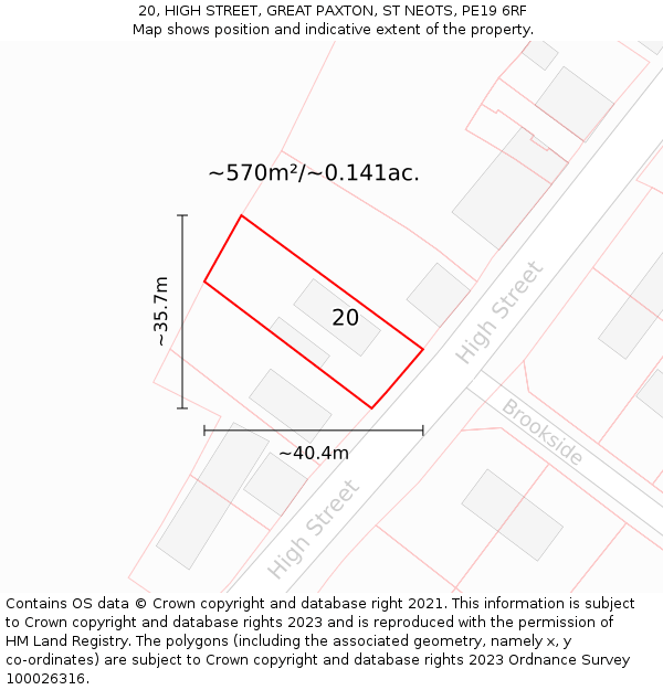 20, HIGH STREET, GREAT PAXTON, ST NEOTS, PE19 6RF: Plot and title map