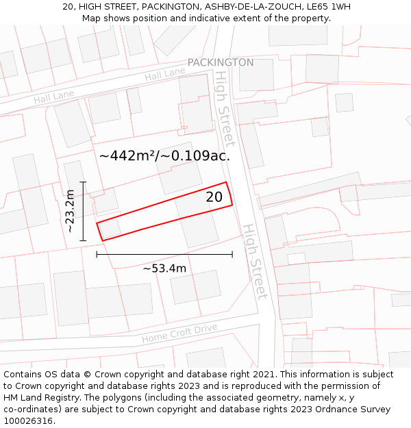 20, HIGH STREET, PACKINGTON, ASHBY-DE-LA-ZOUCH, LE65 1WH: Plot and title map