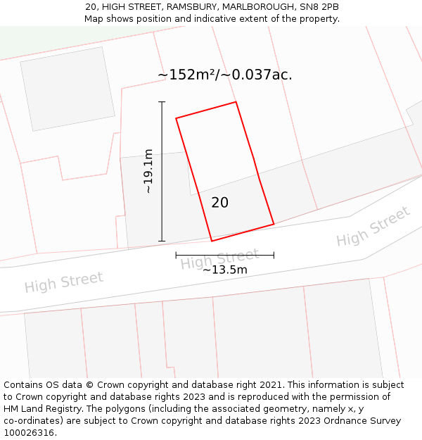 20, HIGH STREET, RAMSBURY, MARLBOROUGH, SN8 2PB: Plot and title map