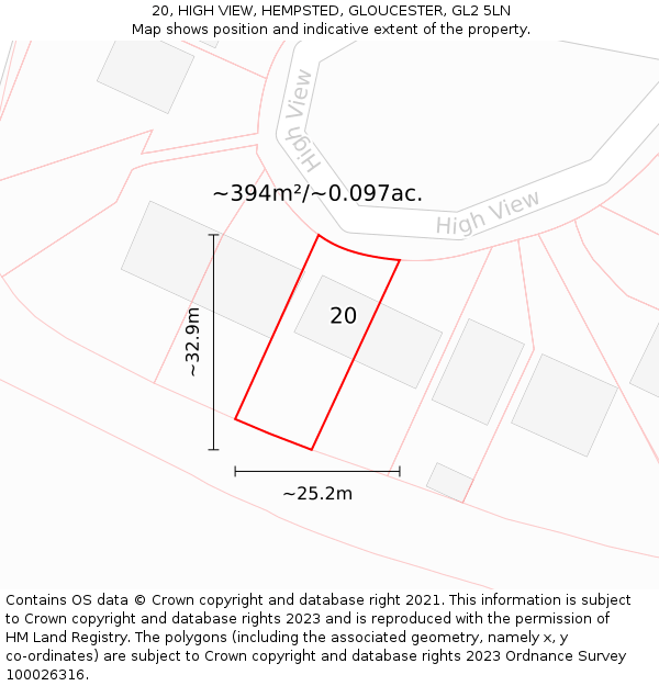 20, HIGH VIEW, HEMPSTED, GLOUCESTER, GL2 5LN: Plot and title map