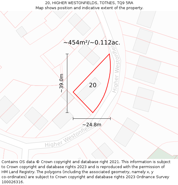 20, HIGHER WESTONFIELDS, TOTNES, TQ9 5RA: Plot and title map