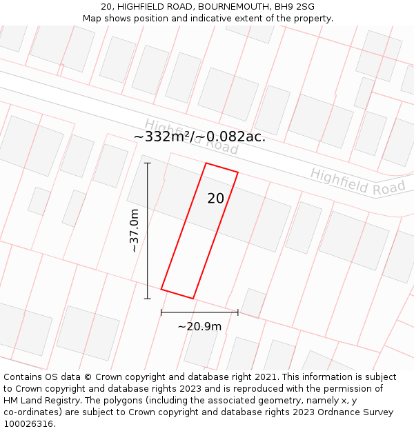 20, HIGHFIELD ROAD, BOURNEMOUTH, BH9 2SG: Plot and title map