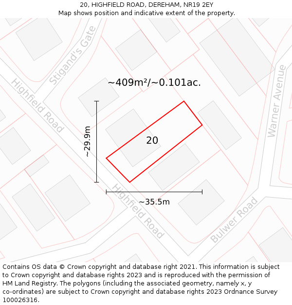 20, HIGHFIELD ROAD, DEREHAM, NR19 2EY: Plot and title map