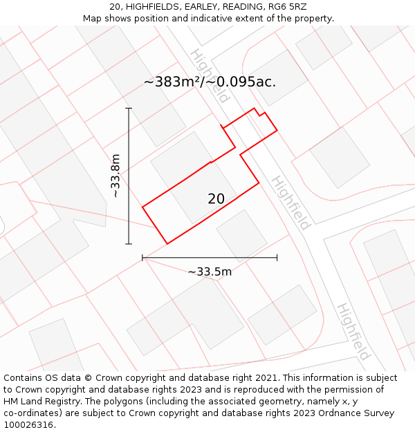 20, HIGHFIELDS, EARLEY, READING, RG6 5RZ: Plot and title map