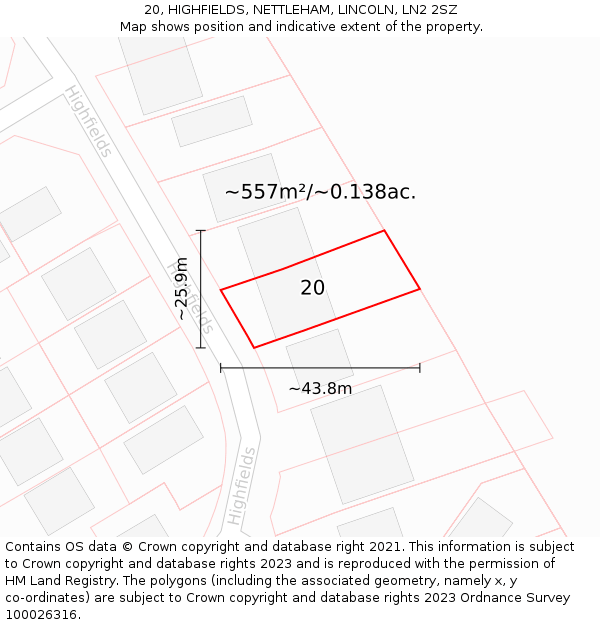 20, HIGHFIELDS, NETTLEHAM, LINCOLN, LN2 2SZ: Plot and title map