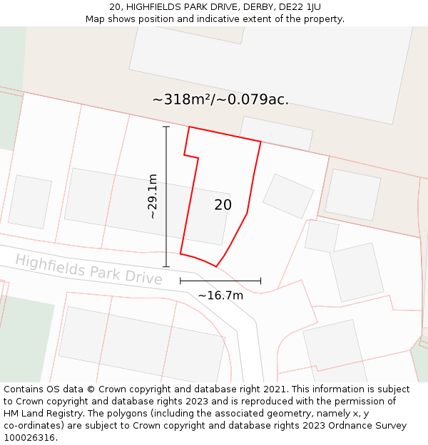20, HIGHFIELDS PARK DRIVE, DERBY, DE22 1JU: Plot and title map
