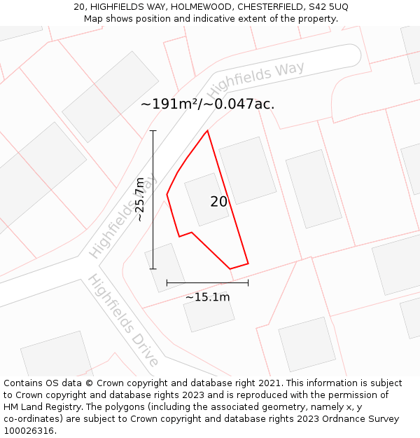 20, HIGHFIELDS WAY, HOLMEWOOD, CHESTERFIELD, S42 5UQ: Plot and title map