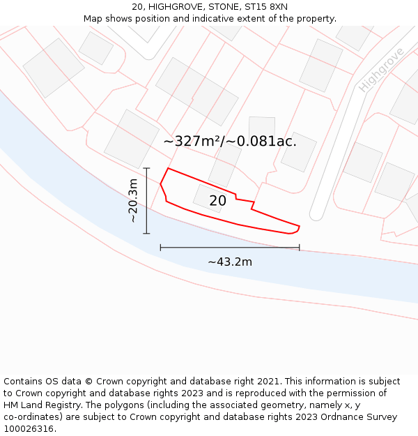 20, HIGHGROVE, STONE, ST15 8XN: Plot and title map