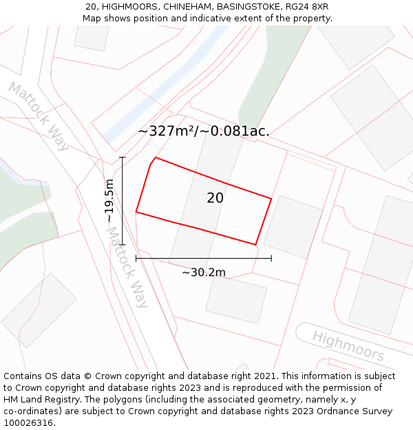 20, HIGHMOORS, CHINEHAM, BASINGSTOKE, RG24 8XR: Plot and title map