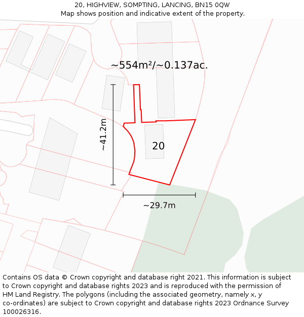 20, HIGHVIEW, SOMPTING, LANCING, BN15 0QW: Plot and title map