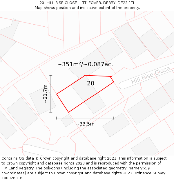 20, HILL RISE CLOSE, LITTLEOVER, DERBY, DE23 1TL: Plot and title map