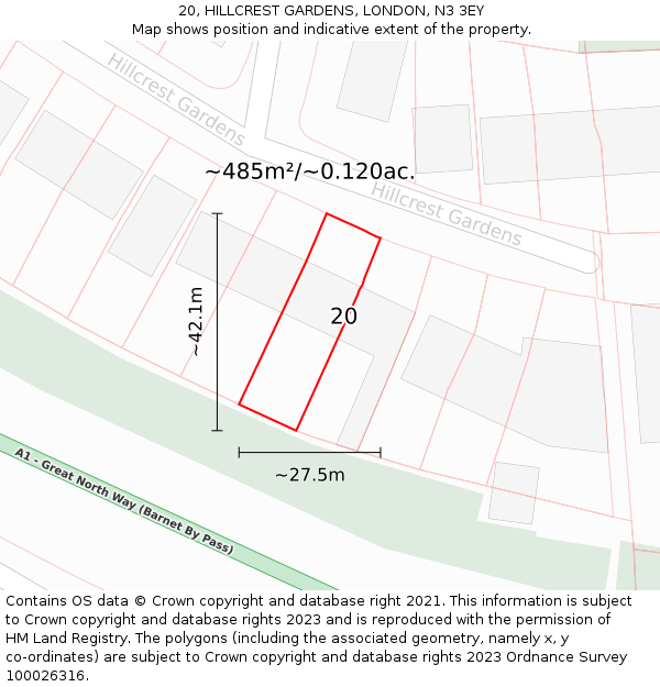 20, HILLCREST GARDENS, LONDON, N3 3EY: Plot and title map