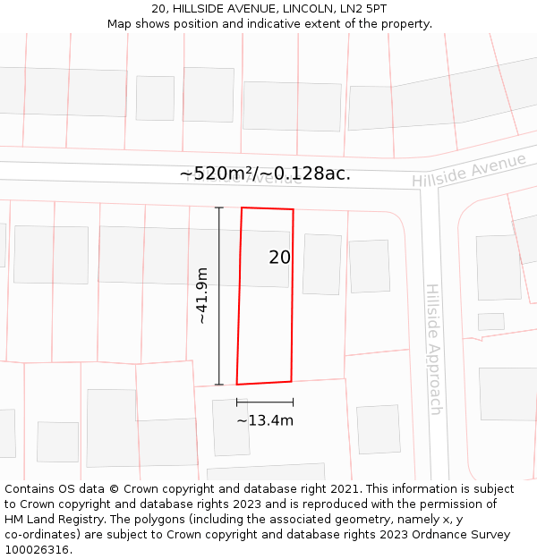 20, HILLSIDE AVENUE, LINCOLN, LN2 5PT: Plot and title map