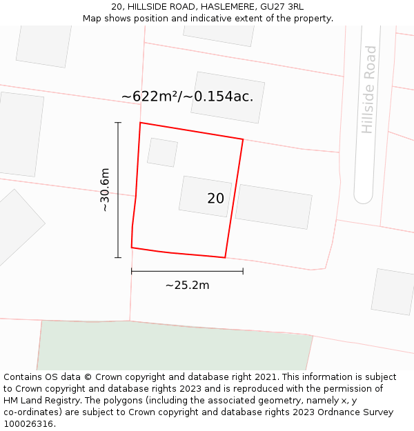 20, HILLSIDE ROAD, HASLEMERE, GU27 3RL: Plot and title map