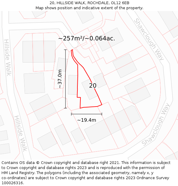 20, HILLSIDE WALK, ROCHDALE, OL12 6EB: Plot and title map