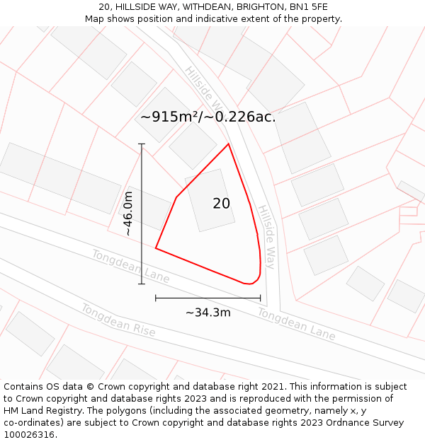20, HILLSIDE WAY, WITHDEAN, BRIGHTON, BN1 5FE: Plot and title map