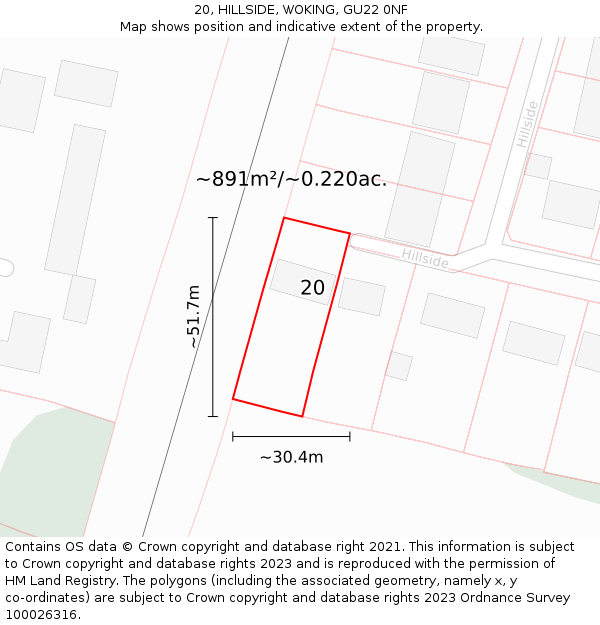 20, HILLSIDE, WOKING, GU22 0NF: Plot and title map