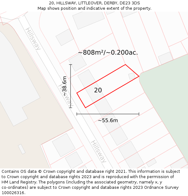 20, HILLSWAY, LITTLEOVER, DERBY, DE23 3DS: Plot and title map