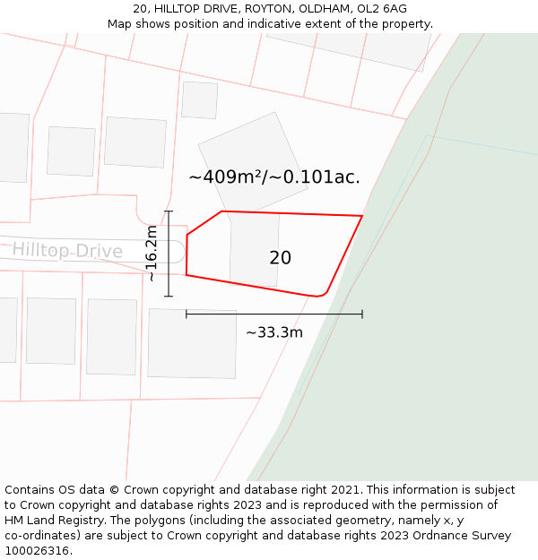 20, HILLTOP DRIVE, ROYTON, OLDHAM, OL2 6AG: Plot and title map