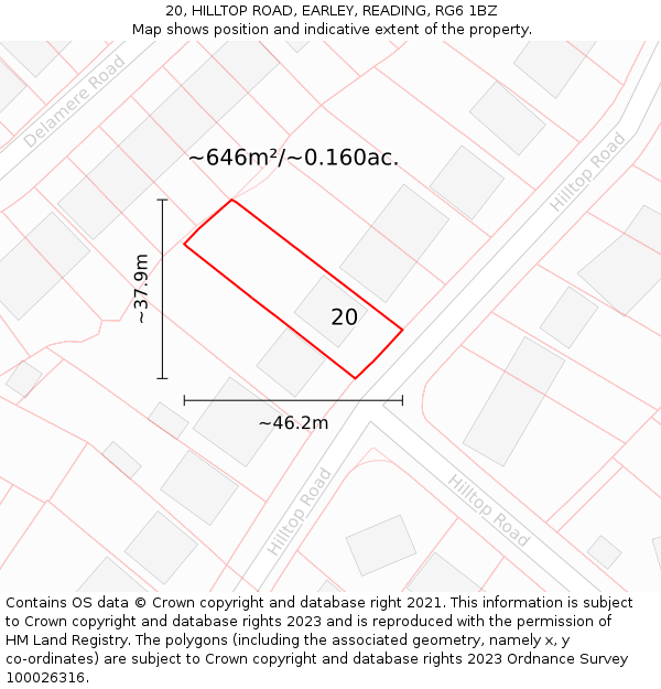 20, HILLTOP ROAD, EARLEY, READING, RG6 1BZ: Plot and title map