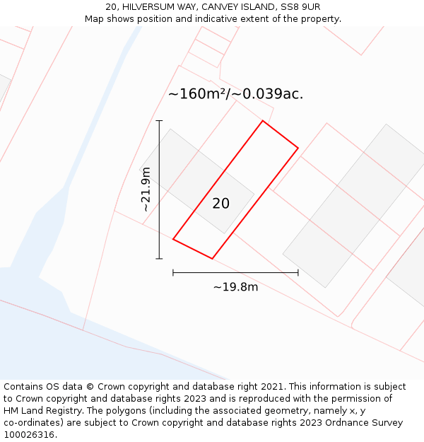 20, HILVERSUM WAY, CANVEY ISLAND, SS8 9UR: Plot and title map