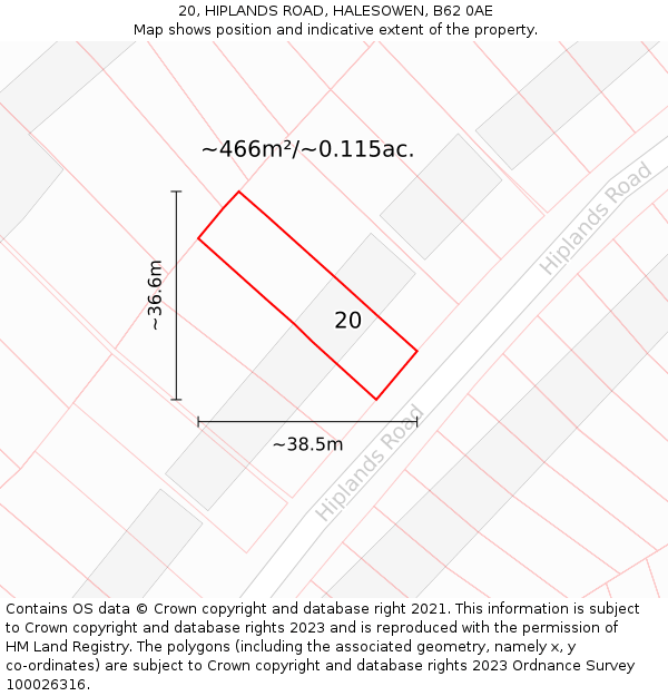20, HIPLANDS ROAD, HALESOWEN, B62 0AE: Plot and title map