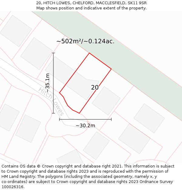 20, HITCH LOWES, CHELFORD, MACCLESFIELD, SK11 9SR: Plot and title map