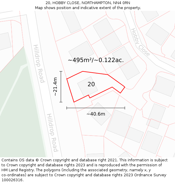 20, HOBBY CLOSE, NORTHAMPTON, NN4 0RN: Plot and title map