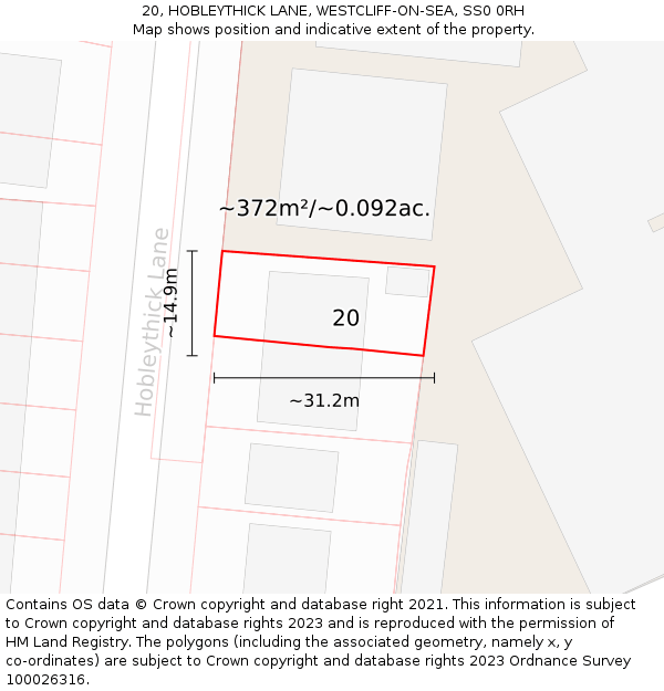 20, HOBLEYTHICK LANE, WESTCLIFF-ON-SEA, SS0 0RH: Plot and title map