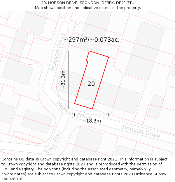 20, HOBSON DRIVE, SPONDON, DERBY, DE21 7TU: Plot and title map